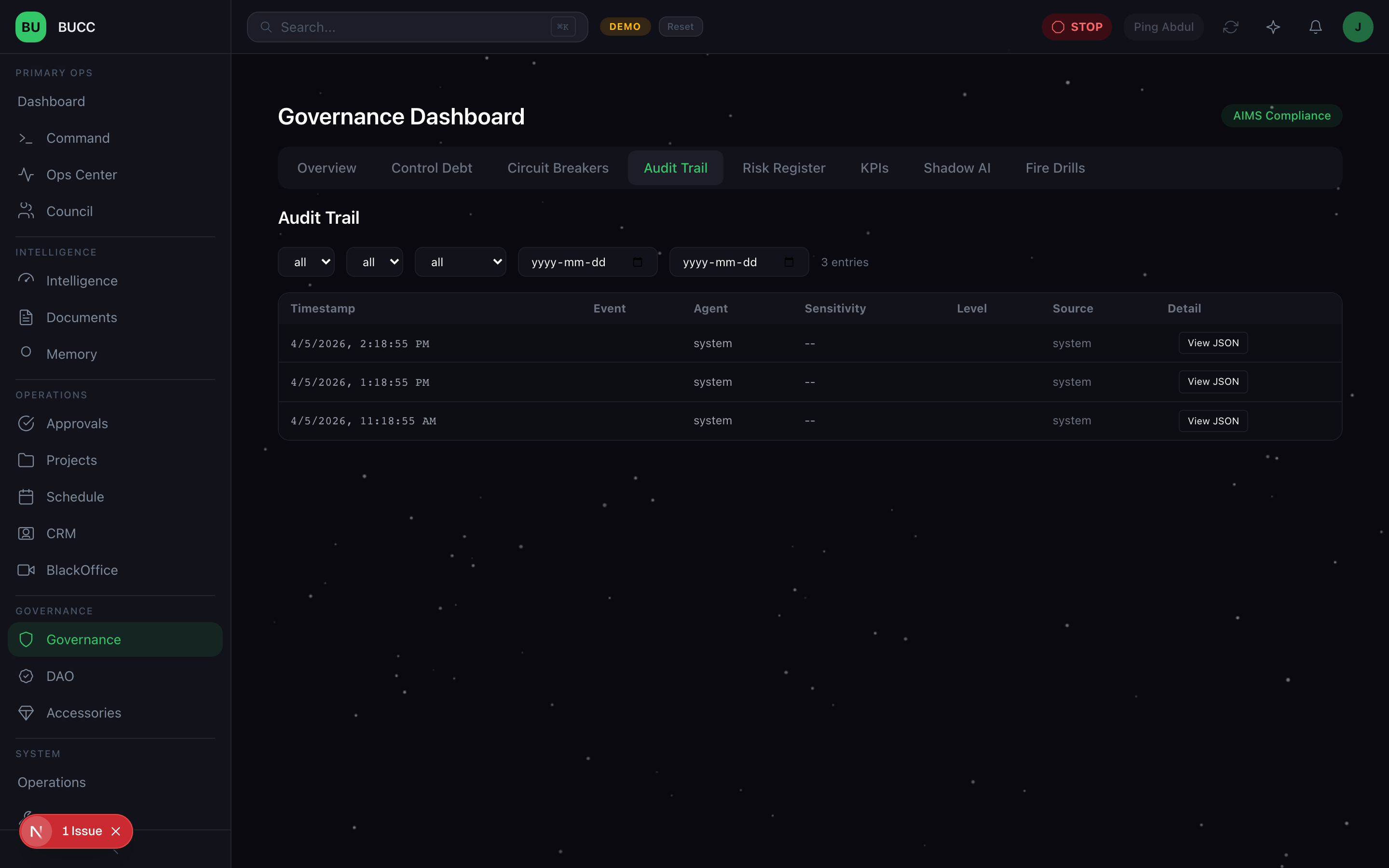 Governance audit trail