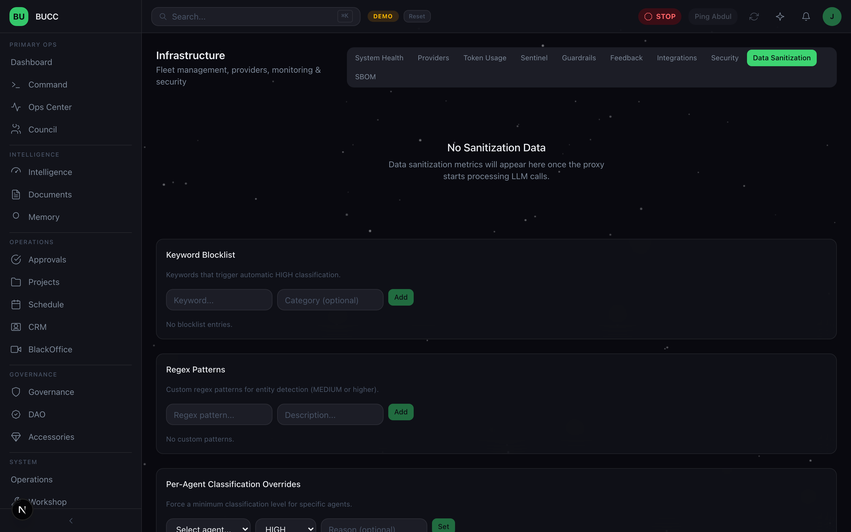 Infrastructure data sanitization, blocklists and regex patterns