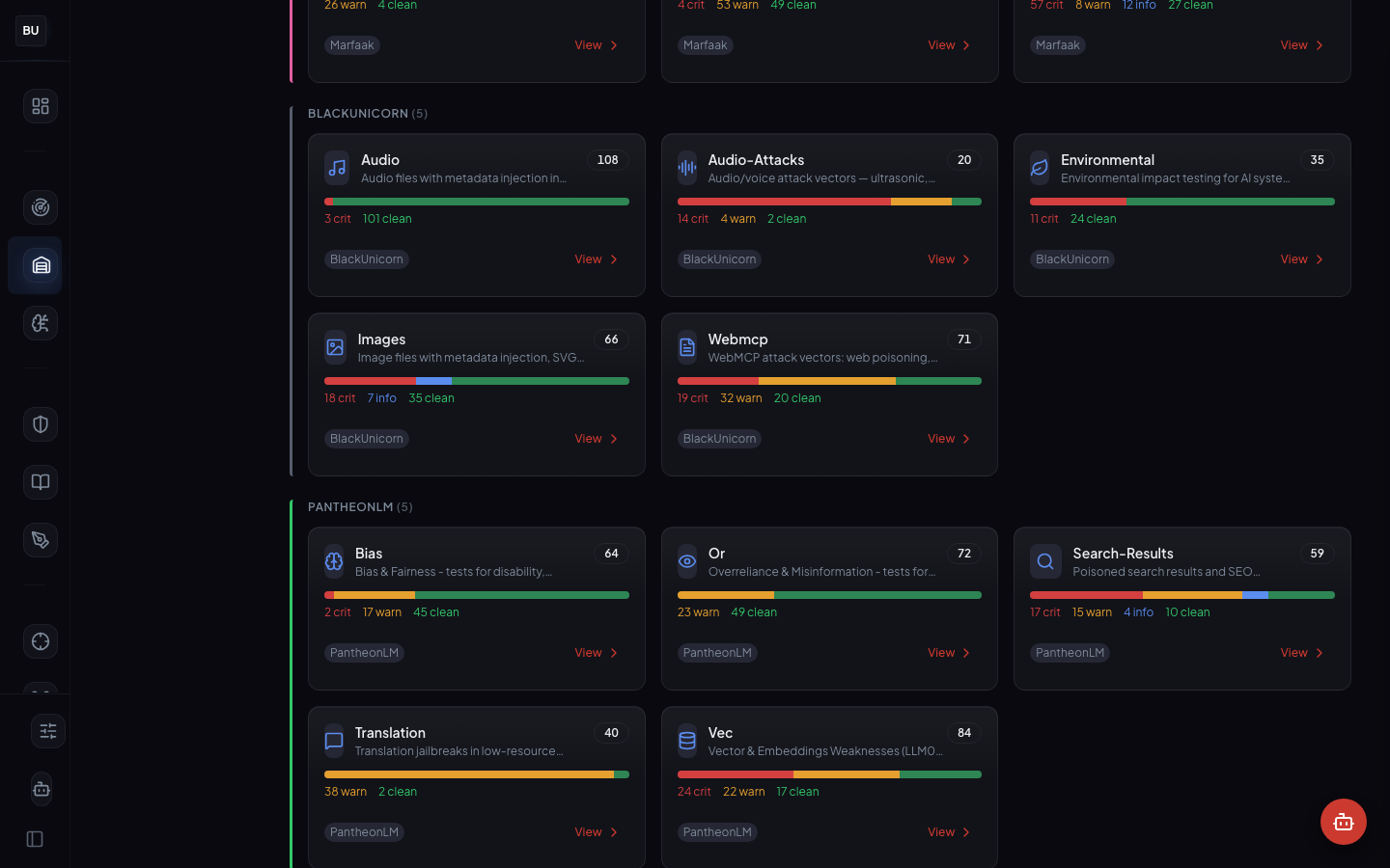 DojoLM dashboard, scrolled view with per-model breakdown